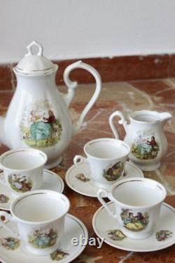 Ensemble de thé en porcelaine vintage de 15 pièces style Rococo bohème des années 70, style shabby chic