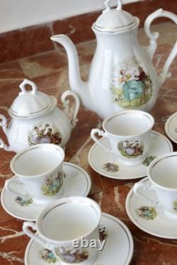 Ensemble de thé en porcelaine vintage de 15 pièces style Rococo bohème des années 70, style shabby chic