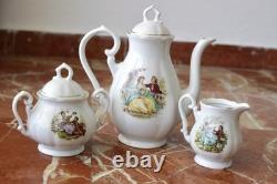 Ensemble de thé en porcelaine vintage de 15 pièces style Rococo bohème des années 70, style shabby chic