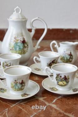 Ensemble de thé en porcelaine vintage de 15 pièces style Rococo bohème des années 70, style shabby chic