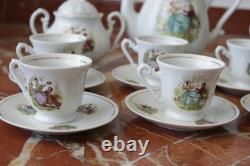 Ensemble de thé en porcelaine vintage de 15 pièces style Rococo bohème des années 70, style shabby chic