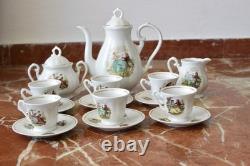 Ensemble de thé en porcelaine vintage de 15 pièces style Rococo bohème des années 70, style shabby chic