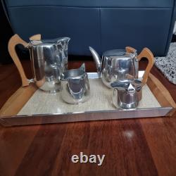 Ensemble de thé et café Picquot Ware vintage 4 pièces + plateau Angleterre
