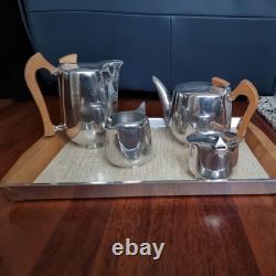 Ensemble de thé et café Picquot Ware vintage 4 pièces + plateau Angleterre