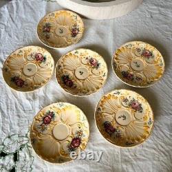 Ensemble de thé et café en majolique vintage du milieu du siècle, floral rose, Italie, Capodimonte, 14 pièces