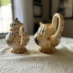 Ensemble de thé et café en majolique vintage du milieu du siècle, floral rose, Italie, Capodimonte, 14 pièces