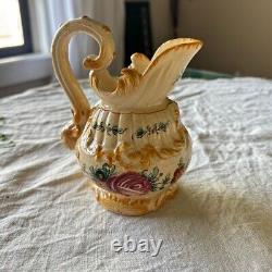 Ensemble de thé et café en majolique vintage du milieu du siècle, floral rose, Italie, Capodimonte, 14 pièces