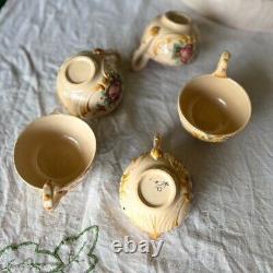 Ensemble de thé et café en majolique vintage du milieu du siècle, floral rose, Italie, Capodimonte, 14 pièces