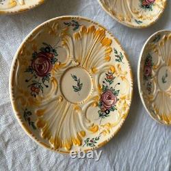 Ensemble de thé et café en majolique vintage du milieu du siècle, floral rose, Italie, Capodimonte, 14 pièces