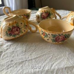Ensemble de thé et café en majolique vintage du milieu du siècle, floral rose, Italie, Capodimonte, 14 pièces
