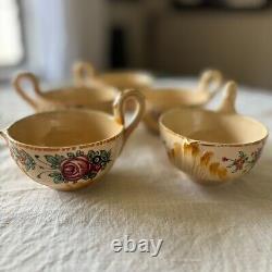 Ensemble de thé et café en majolique vintage du milieu du siècle, floral rose, Italie, Capodimonte, 14 pièces