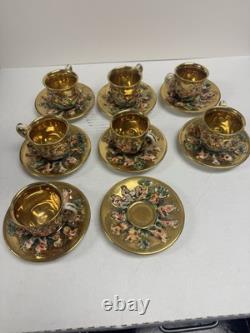 Ensemble de thé et café en porcelaine Capodimonte vintage Italie avec chérubins en or