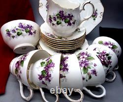 Ensemble de thé et café en porcelaine anglaise vintage Duchess avec violettes - tasses et soucoupes
