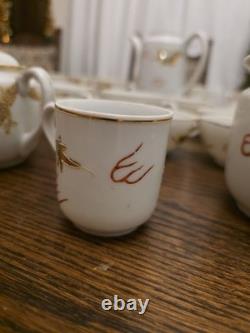 Ensemble de thé et café en porcelaine chinoise avec geisha japonaise en lithophane et dragon (38 pièces)