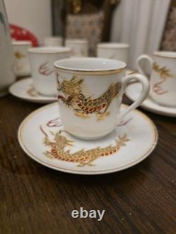 Ensemble de thé et café en porcelaine chinoise avec geisha japonaise en lithophane et dragon (38 pièces)