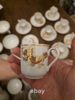 Ensemble de thé et café en porcelaine chinoise avec geisha japonaise en lithophane et dragon (38 pièces)