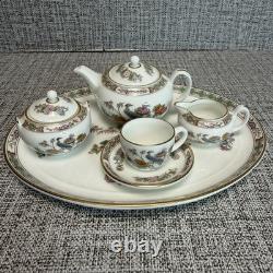 Ensemble de thé et café en porcelaine de Chine bone china VTG Miniature Wedgwood Kutani Crane Angleterre 8 pièces