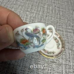 Ensemble de thé et café en porcelaine de Chine bone china VTG Miniature Wedgwood Kutani Crane Angleterre 8 pièces