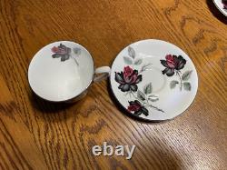 Ensemble de thé et café en porcelaine fine Royal Albert Masquerade vintage (bord argenté) 34 pièces