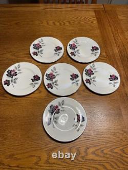 Ensemble de thé et café en porcelaine fine Royal Albert Masquerade vintage (bord argenté) 34 pièces