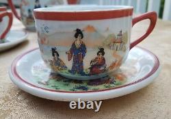 Ensemble de thé et café en porcelaine peinte à la main asiatique vintage Japon, ensemble de geishas de 21 pièces
