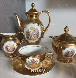 Ensemble de thé et café en porcelaine plaqué or 24 carats Bareuther Bavarian des années vintage