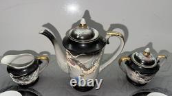 Ensemble de thé et café en porcelaine vintage Black Dragon, peint à la main, Japon, 15 pièces