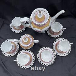 Ensemble de thé et café en porcelaine vintage, pot, sucrier, tasses, soucoupes, 16 pièces