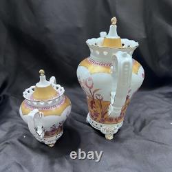Ensemble de thé et café en porcelaine vintage, pot, sucrier, tasses, soucoupes, 16 pièces