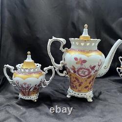 Ensemble de thé et café en porcelaine vintage, pot, sucrier, tasses, soucoupes, 16 pièces
