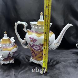 Ensemble de thé et café en porcelaine vintage, pot, sucrier, tasses, soucoupes, 16 pièces