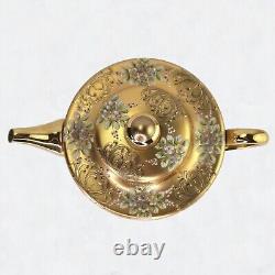 Ensemble de thé et café en verre vert Trefuochi Murano vénitien vintage avec 24 carats d'or, 17 pièces