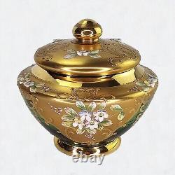 Ensemble de thé et café en verre vert Trefuochi Murano vénitien vintage avec 24 carats d'or, 17 pièces