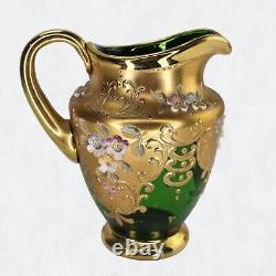 Ensemble de thé et café en verre vert Trefuochi Murano vénitien vintage avec 24 carats d'or, 17 pièces