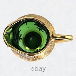 Ensemble de thé et café en verre vert Trefuochi Murano vénitien vintage avec 24 carats d'or, 17 pièces
