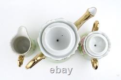 Ensemble de thé et café vintage Lefton peint à la main en vert menthe héritage avec fleurs roses.