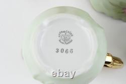 Ensemble de thé et café vintage Lefton peint à la main en vert menthe héritage avec fleurs roses.