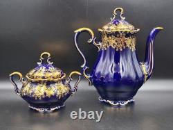 Ensemble de thé et café vintage Lindner Bavaria 11 pièces peint en cobalt véritable or Allemagne années 80