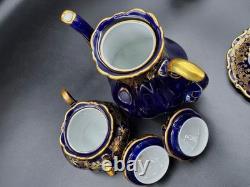 Ensemble de thé et café vintage Lindner Bavaria 11 pièces peint en cobalt véritable or Allemagne années 80