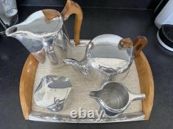 Ensemble de thé et café vintage Picquot Ware de 5 pièces avec plateau fabriqué en Angleterre