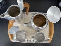 Ensemble de thé et café vintage Picquot Ware de 5 pièces avec plateau fabriqué en Angleterre
