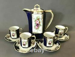 Ensemble de thé et café vintage de 9 pièces Noritake(M) peint à la main blanc et bleu cobalt floral