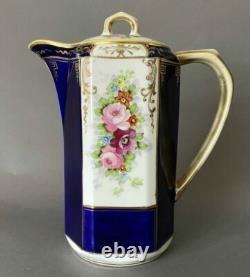 Ensemble de thé et café vintage de 9 pièces Noritake(M) peint à la main blanc et bleu cobalt floral