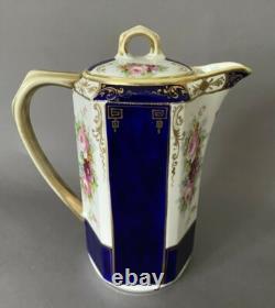 Ensemble de thé et café vintage de 9 pièces Noritake(M) peint à la main blanc et bleu cobalt floral