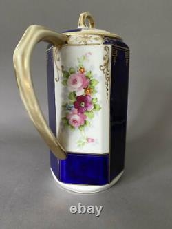 Ensemble de thé et café vintage de 9 pièces Noritake(M) peint à la main blanc et bleu cobalt floral