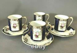 Ensemble de thé et café vintage de 9 pièces Noritake(M) peint à la main blanc et bleu cobalt floral
