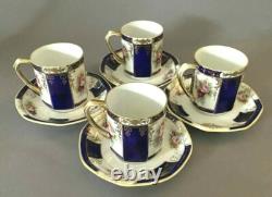 Ensemble de thé et café vintage de 9 pièces Noritake(M) peint à la main blanc et bleu cobalt floral
