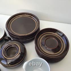 Ensemble de thé et café vintage en chocolat brun Denby Gourmet, comprenant lait et sucre, style café rétro.