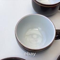 Ensemble de thé et café vintage en chocolat brun Denby Gourmet, comprenant lait et sucre, style café rétro.