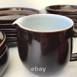 Ensemble de thé et café vintage en chocolat brun Denby Gourmet, comprenant lait et sucre, style café rétro.